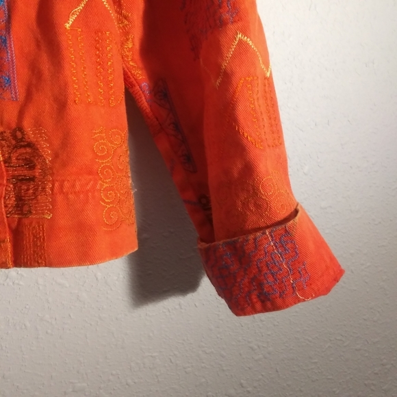 Sunset Ombre Gold Jean Jacket Embroidered Size XS Coldwater Creek - Picture 6 of 8